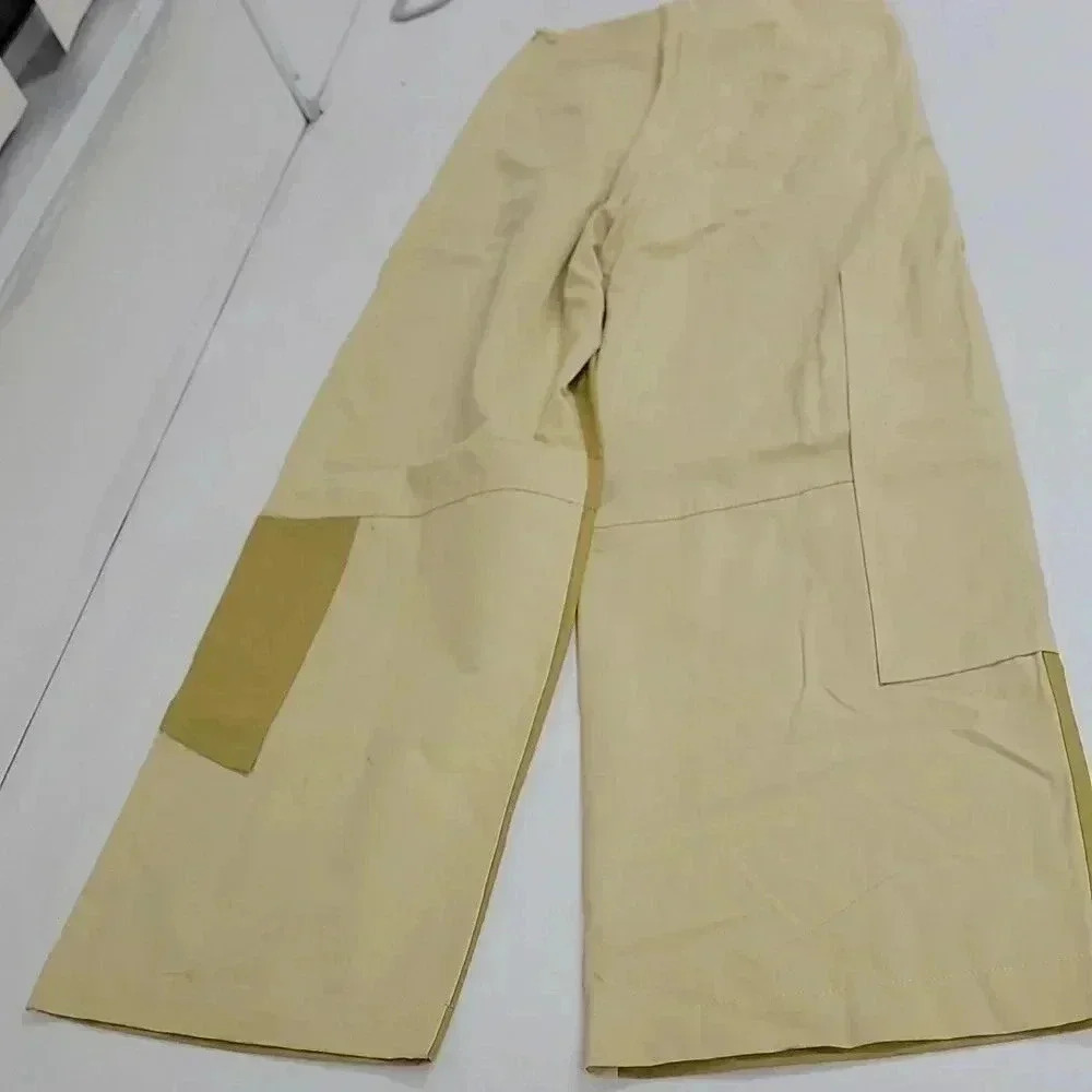 ZARA TAPERED FIT POCKETED PANTS PATCHWORK FULL LENGTH OLIVE GREEN - Picture 8 of 12